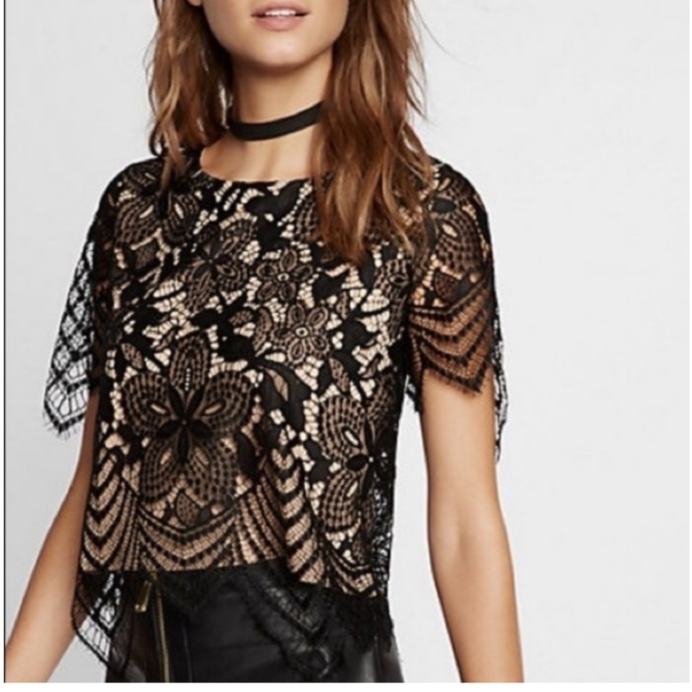 ⭐️ 2 for $15. Express Tan and Black Lace Top